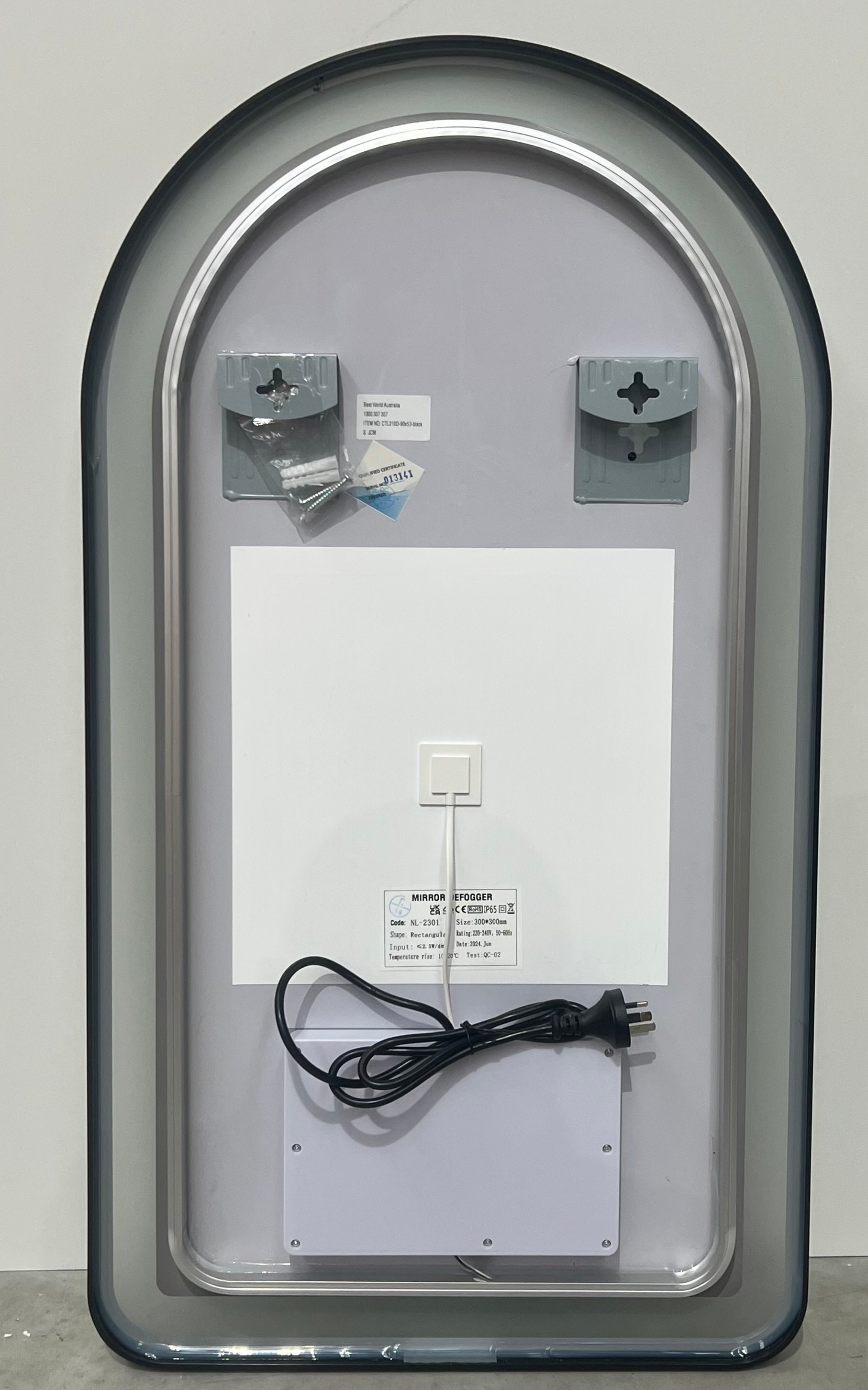 Arched LED Black Frame Wall Mirror 130cm x 70cm Frosted Dimmable Vanity Defogger