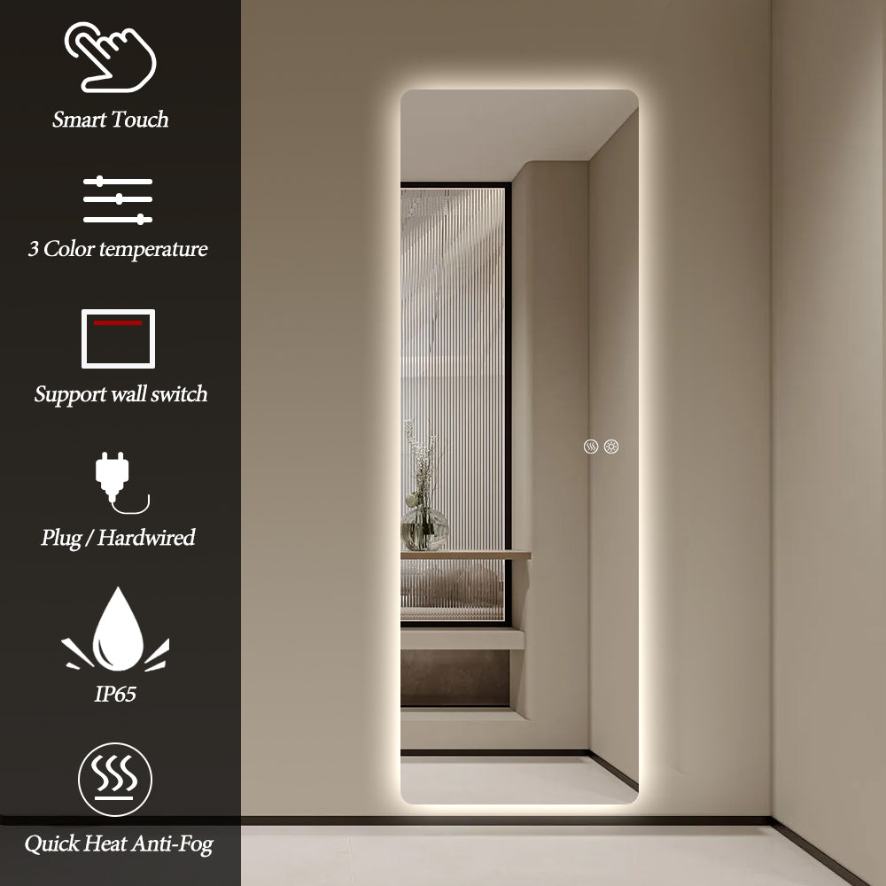 Modern Rectangular Edge-Lit LED Mirror 50cm × 150cm Frameless Tricolour Dimmable Wall Mounted Mirror