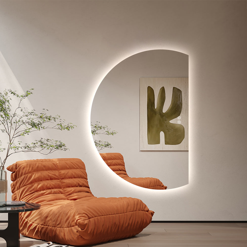 Right Cut Moon LED Mirror 91cm x 130cm Frameless Backlit Wall Mirror
