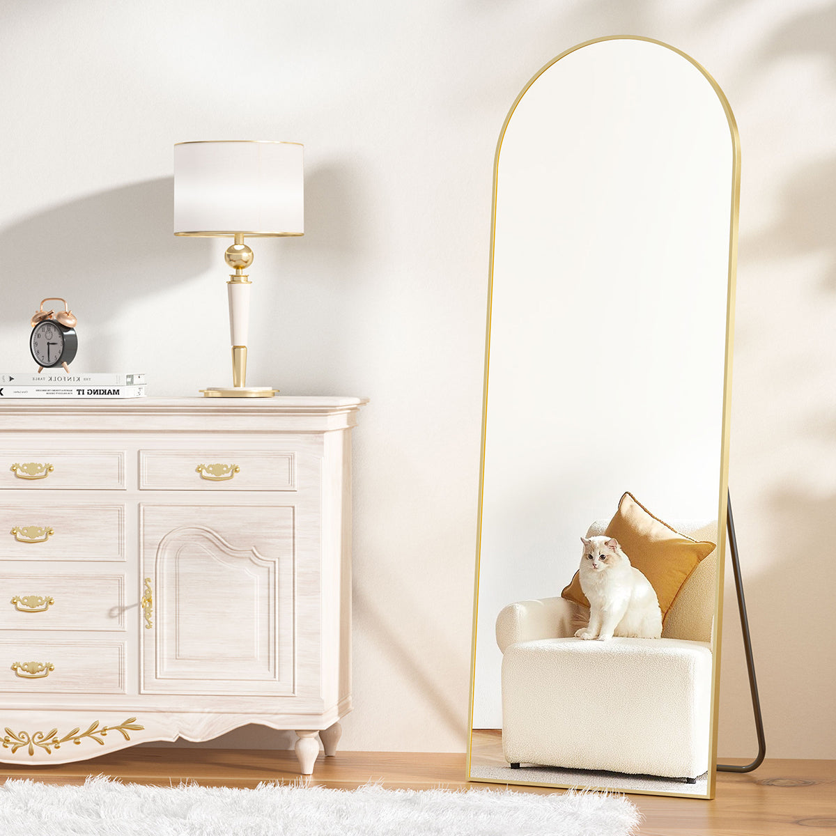 Rose Gold Arched Full Length Mirror 50cm x 160cm Minimalist Floor Mirror with Aluminium Frame