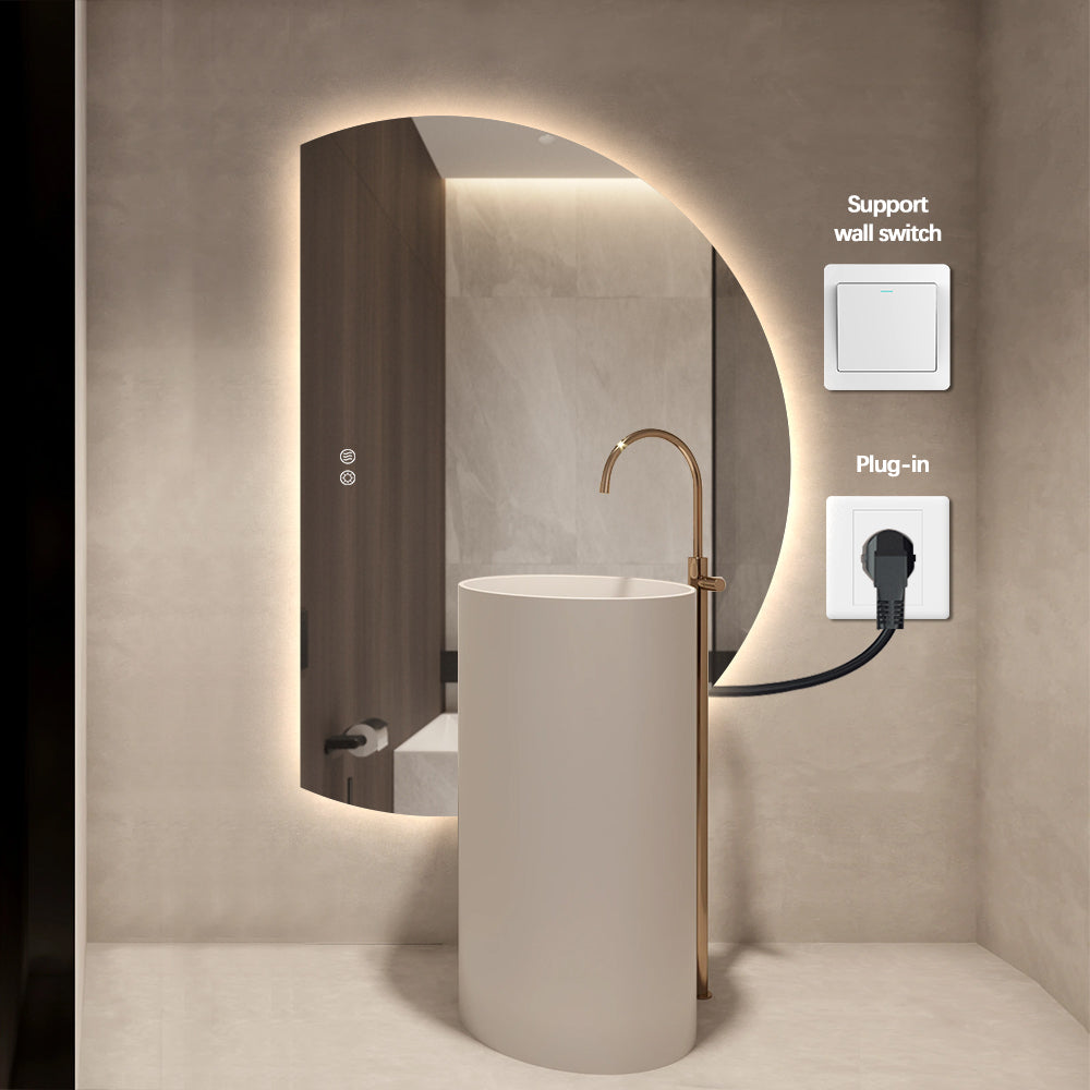 Left Cut Moon LED Mirror 91cm x 130cm Frameless Backlit Wall Mirror