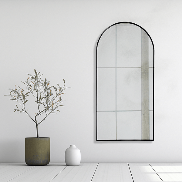 Arched Wall Mirror Black Aluminium Alloy Frame 60cm x 120cm Modern Full Body
