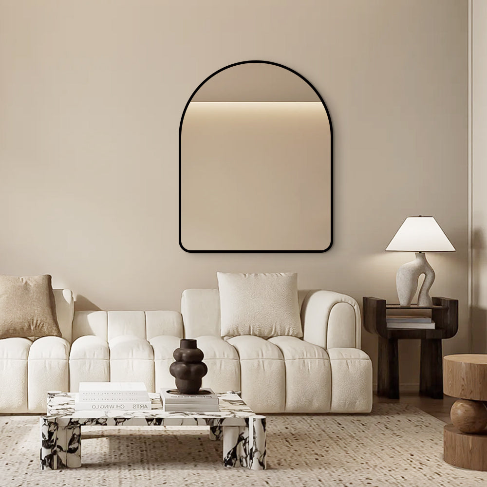 Arched Wall Mirror 80cm x 100cm Black Aluminium Frame Modern Decorative