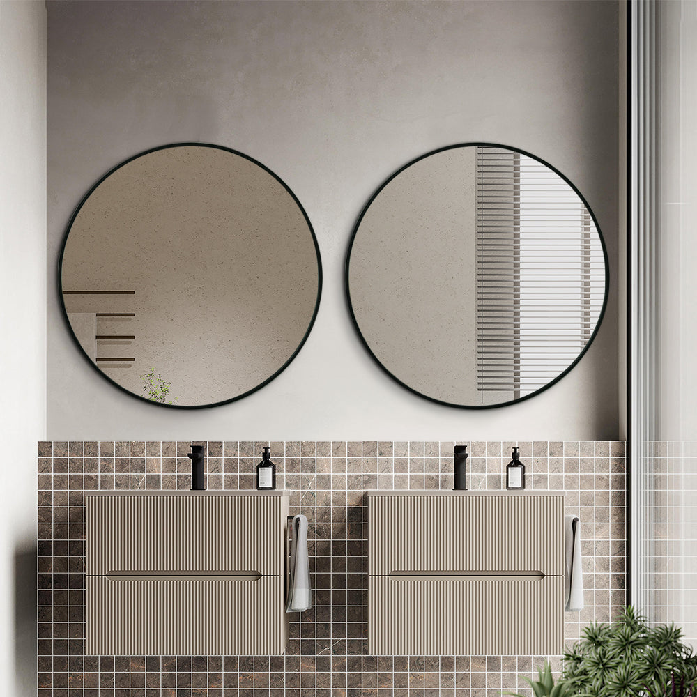 Modern Round Wall Mirror 100cm Black Aluminium Frame