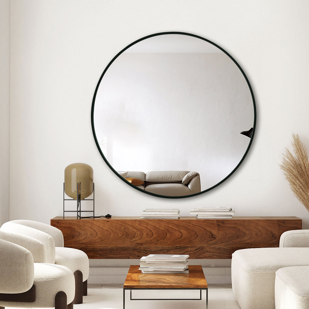 Modern Round Wall Mirror 120cm Black Aluminium Frame
