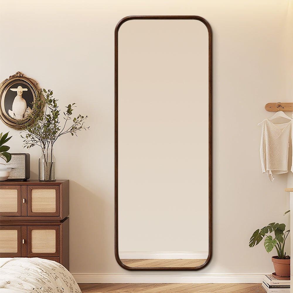 Modern Rectangular Walnut Wood Full Length Mirror 65cm × 170cm Decorative Wall Mounted Mirror