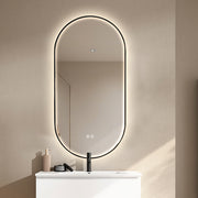 Oval LED Bathroom Mirror 50cm x 100cm Frontlit Black Frame  Defogger Dimmable