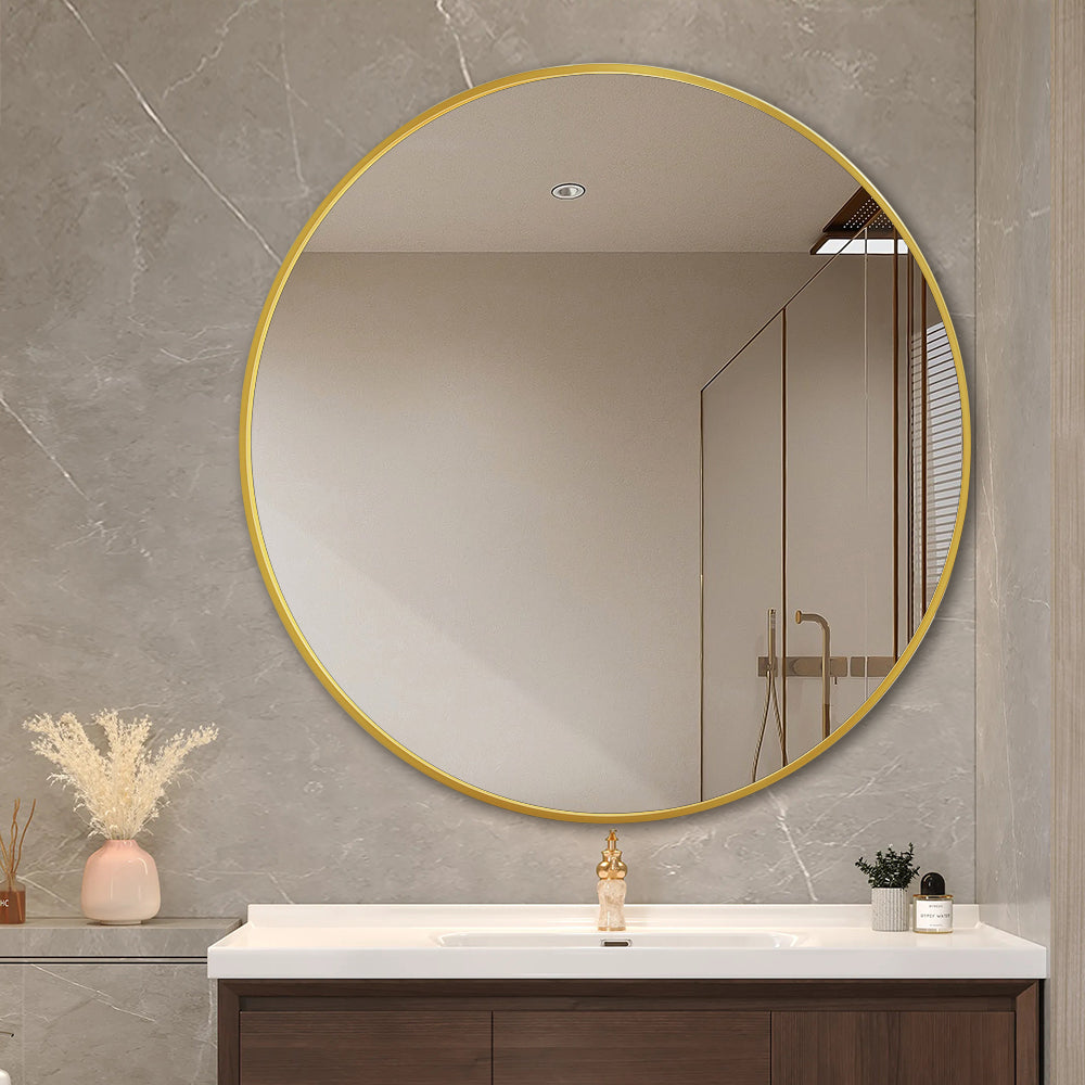 Modern Round Wall Mirror 120cm Rose Gold Aluminium Frame