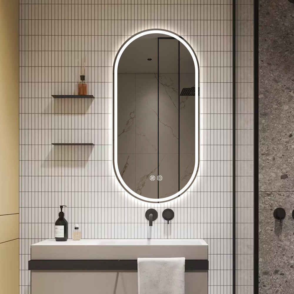 Oval LED Mirror Frameless Frosted Bathroom Mirror with Defogger & Dimmable 30mm LED Strip 100cm x 50cm
