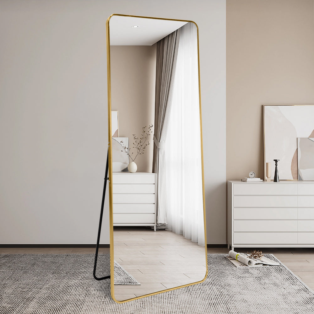 Modern Rounded Full Length Mirror 80x170cm Gold Frame Freestanding Rectangular Mirror