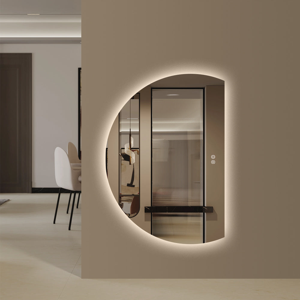 Right Cut Moon LED Mirror 77cm x 110cm Frameless Backlit Wall Mirror