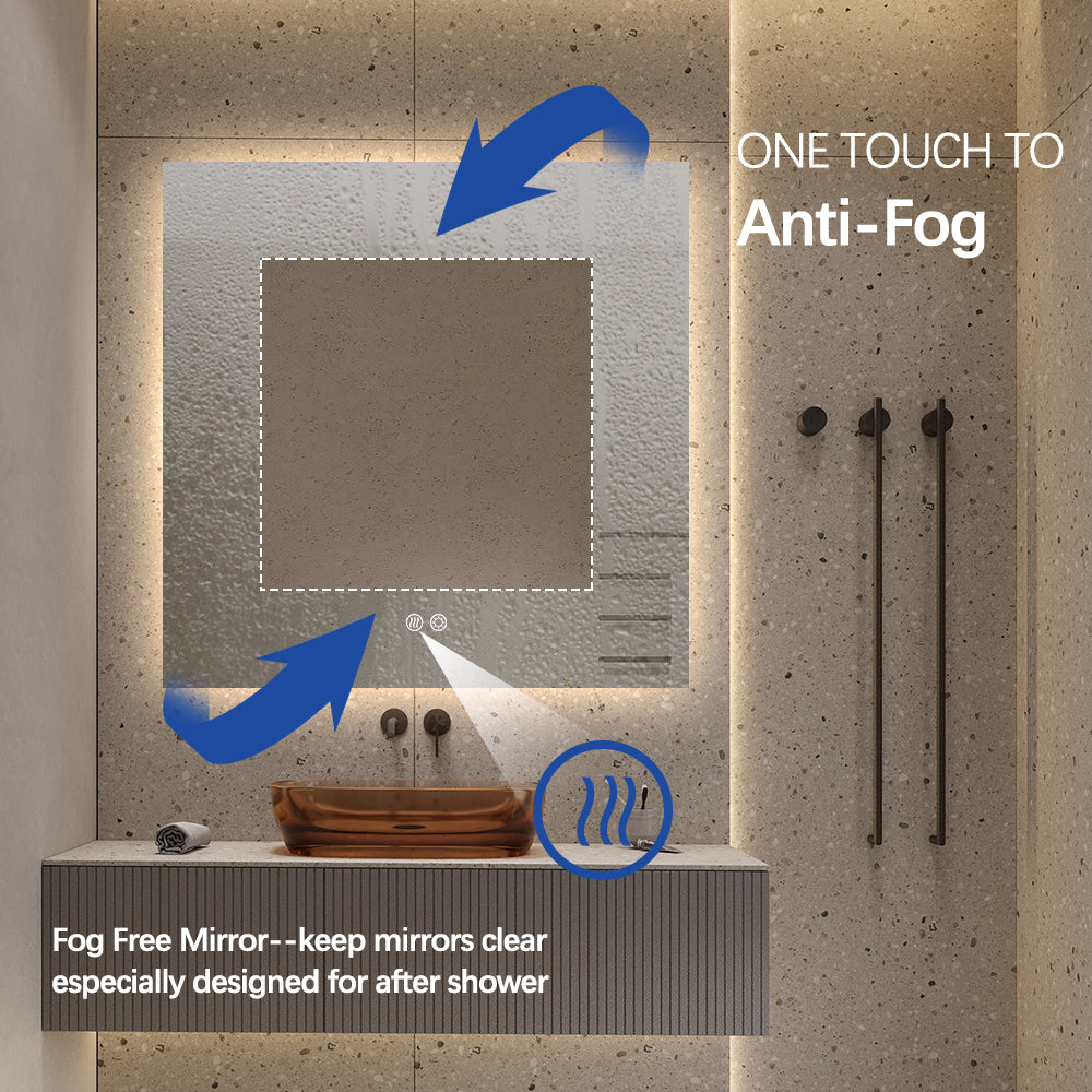 Square LED Bathroom Mirror 60cm x 60cm Frameless Backlit Straight Corner Dimmable