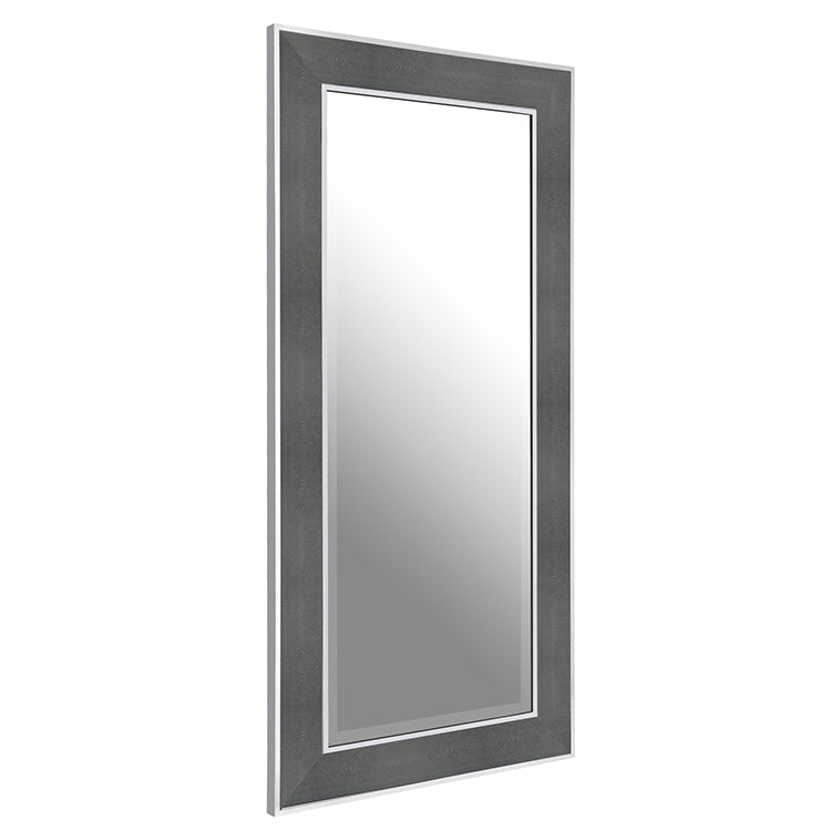 Full Length Stainless Steel Mirror with Grey Leather Frame  183cm x 89cm Wall Mounted Floor Standing