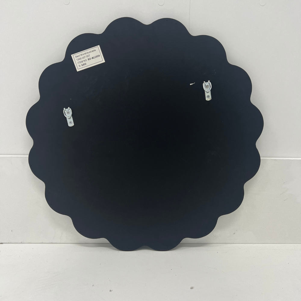 Besty Wavy Round Wall Mirror 60cm x 60cm Black MDF Frame