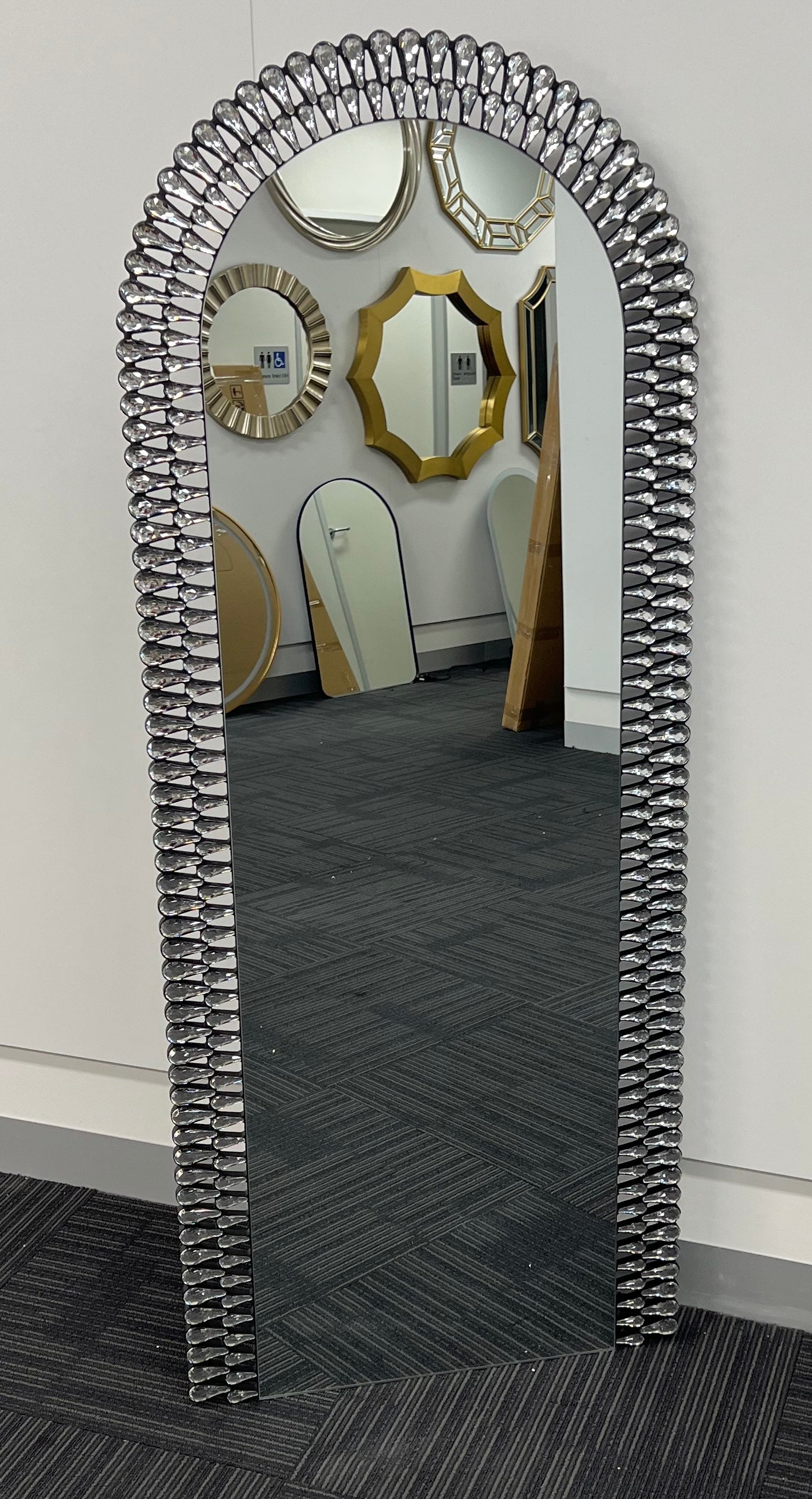 Diamond Water Drop Arch Wall Mirror 150cm x 60cm Silver Acrylic Frame - image 8 of 12