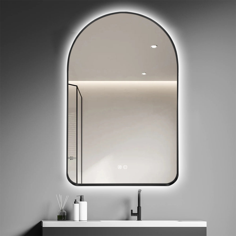 Arched LED Wall Mirror 130cm x 70cm Black Bevel Frame Backlit Dimmable Defogger