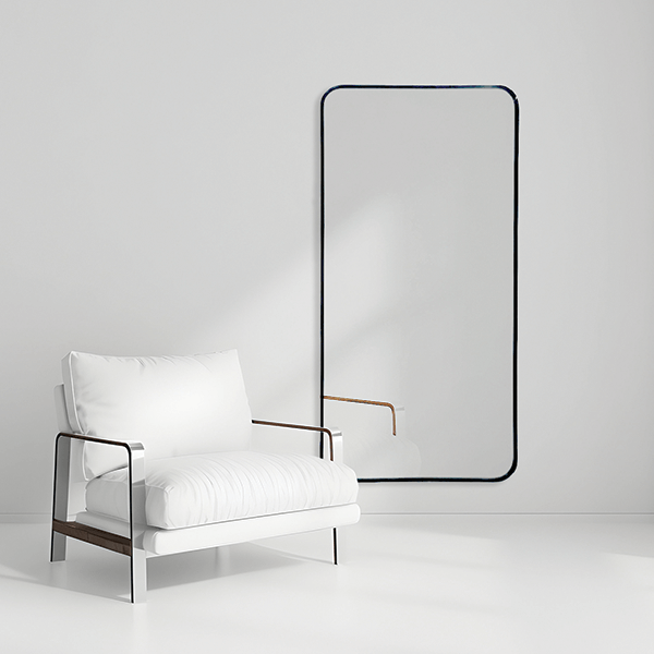 Long Rounded Modern Rectangular Wall Mirror 60cm x 120cm Black Aluminium Alloy Frame