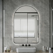 Arched LED Wall Mirror 90cm x 50cm Black Bevel Frame Backlit Dimmable Defogger
