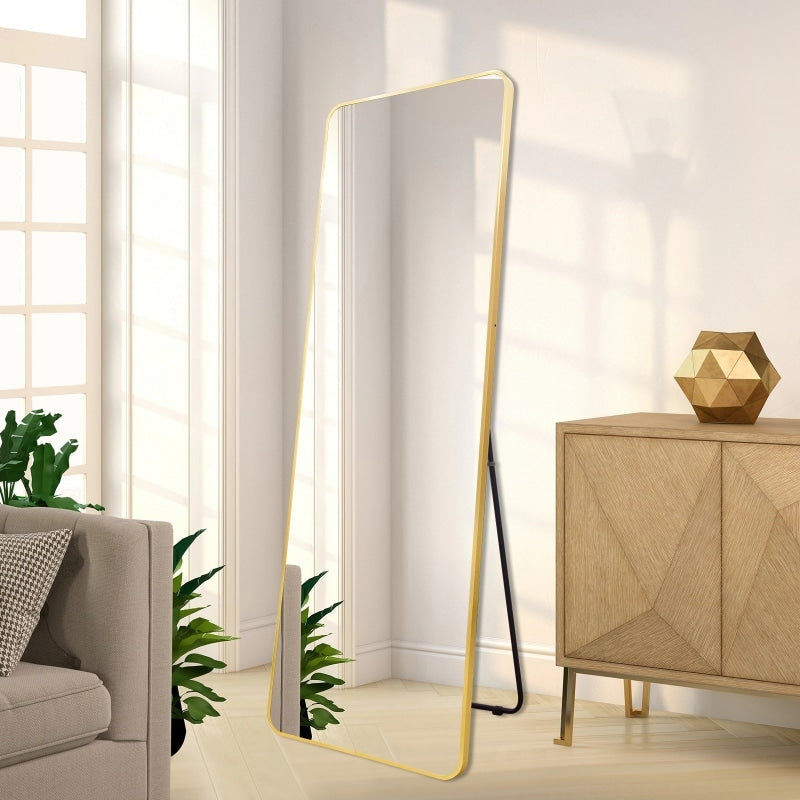 Full Length Freestanding Mirror 50cm x 160cm Gold Rounded Edge Dressing Mirror
