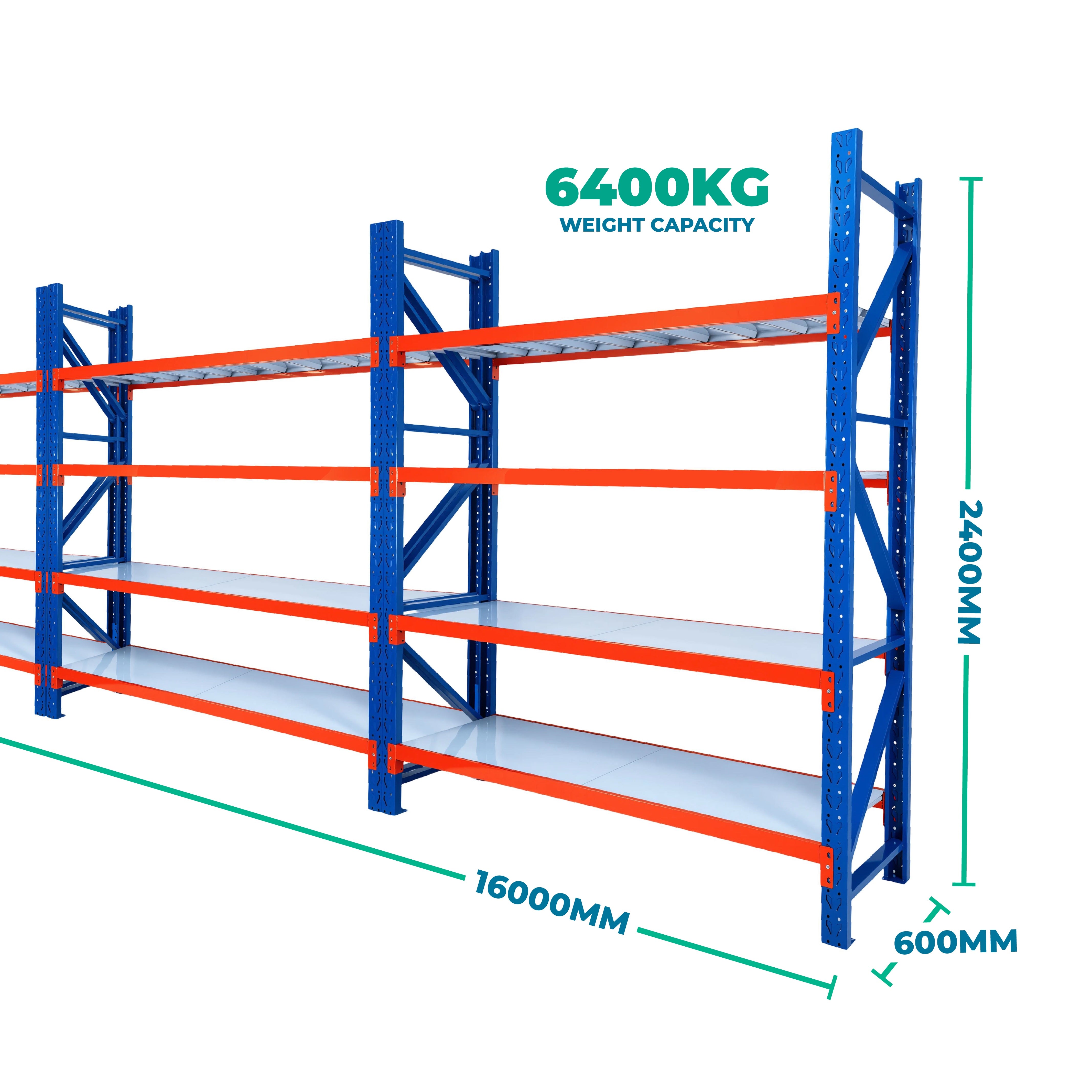 2.4m x 16.0m x 0.6m Heavy Duty Welded Steel Shelving