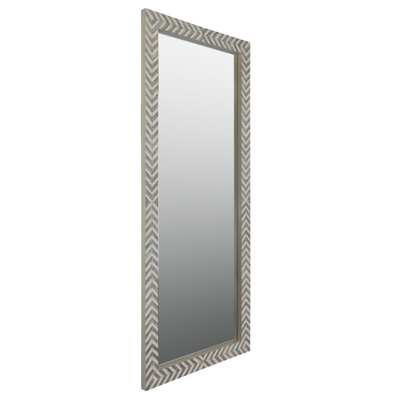 Zebra Fishbone Full Height Mirror 183cm x 76cm Brown Grey Wall Mount MDF Frame