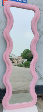 Modern Wavy Teddy Velvet Full Length Mirror 160cm x 60cm Pink Decorative Wall Mirror