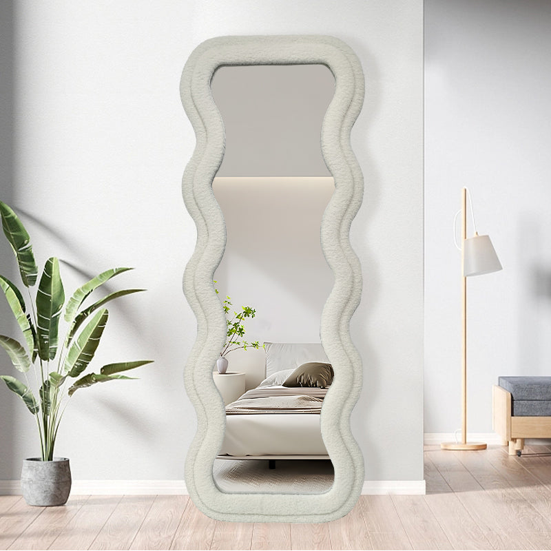 Modern Wavy Teddy Velvet Full Length Mirror 160cm x 60cm White Decorative Wall Mirror