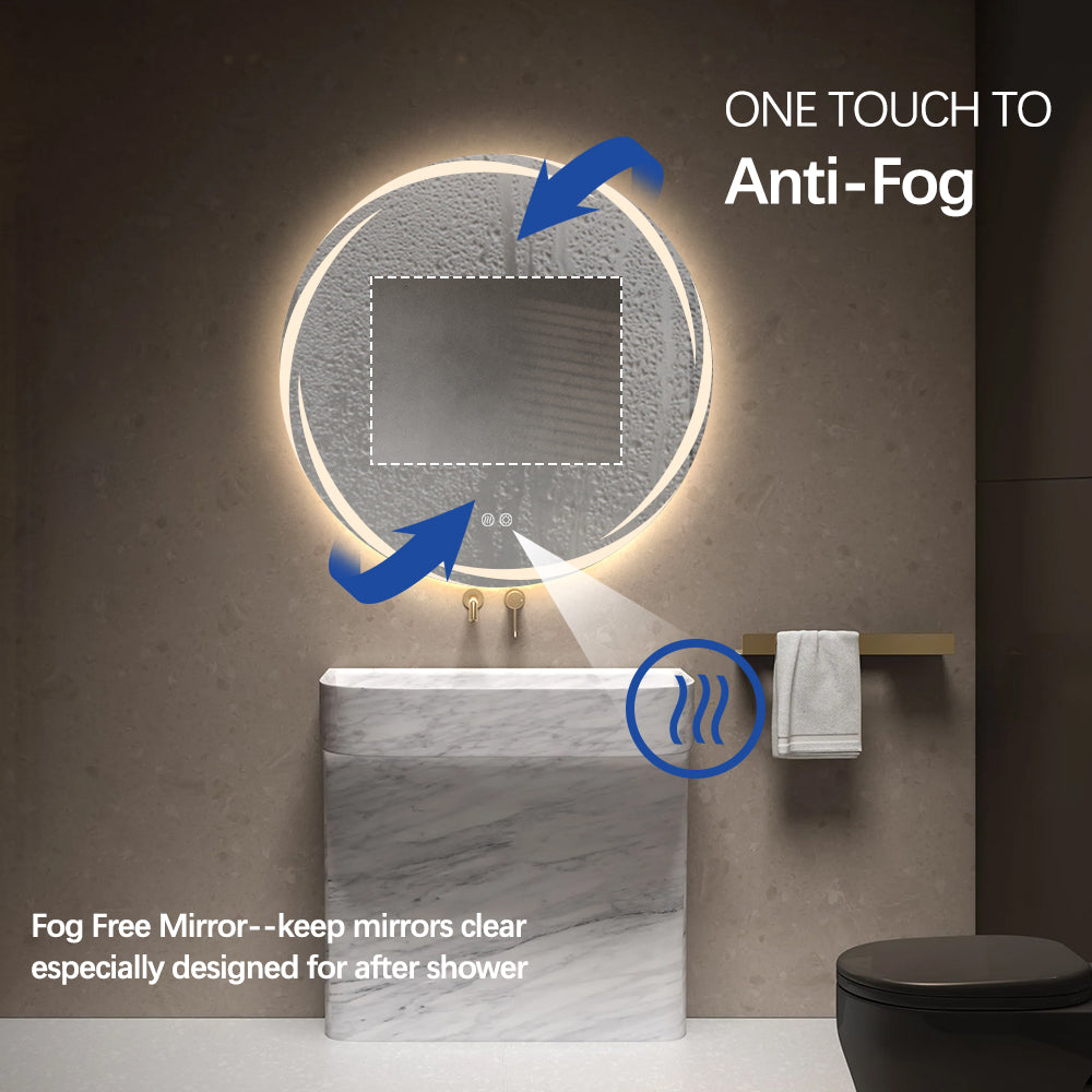 Round LED Bathroom Mirror 80cm Frameless Whirlwind Frosted Defogger Dimmable Vanity Wall Mirror