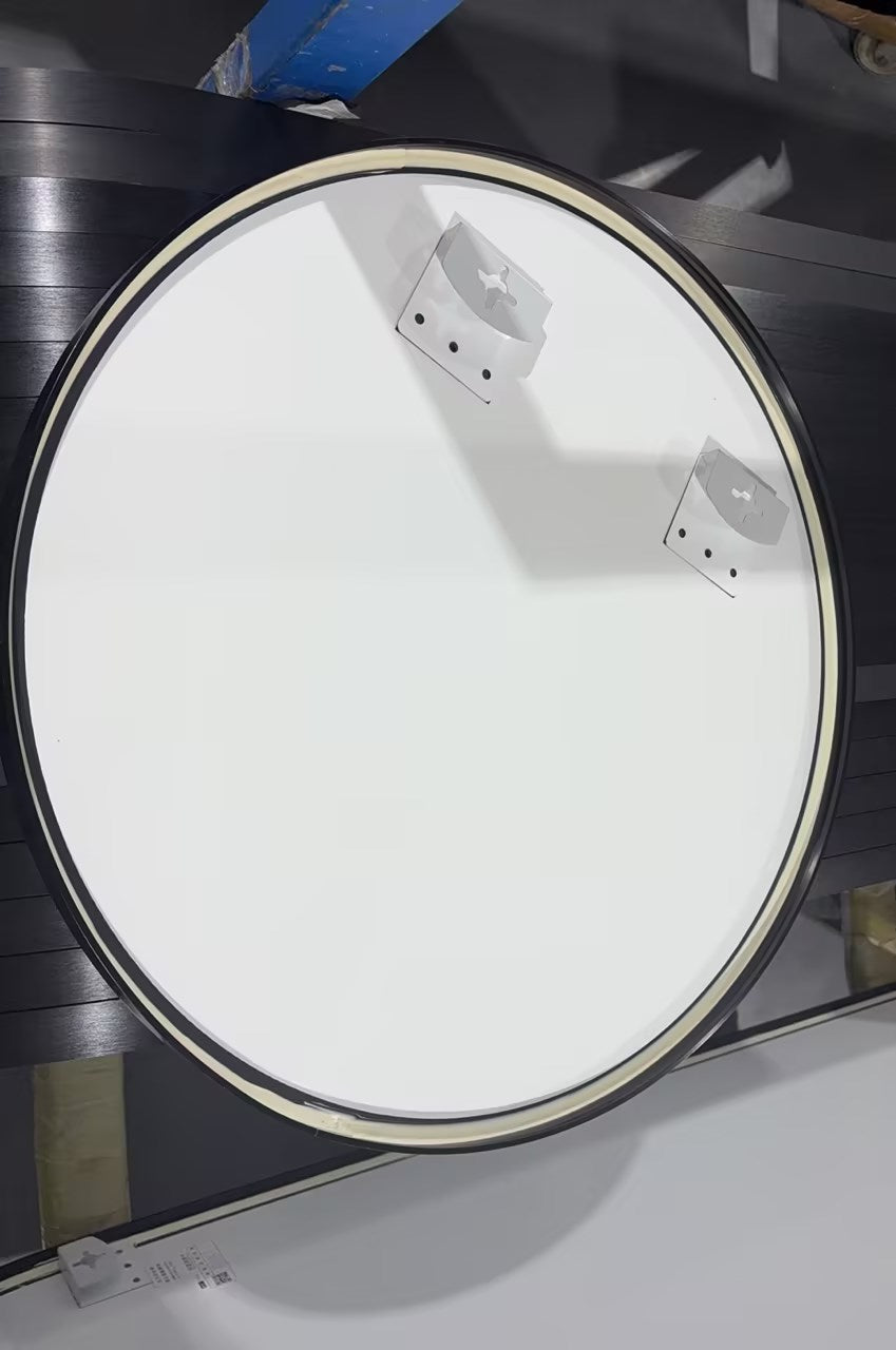 Modern Round Wall Mirror 100cm Black Aluminium Frame