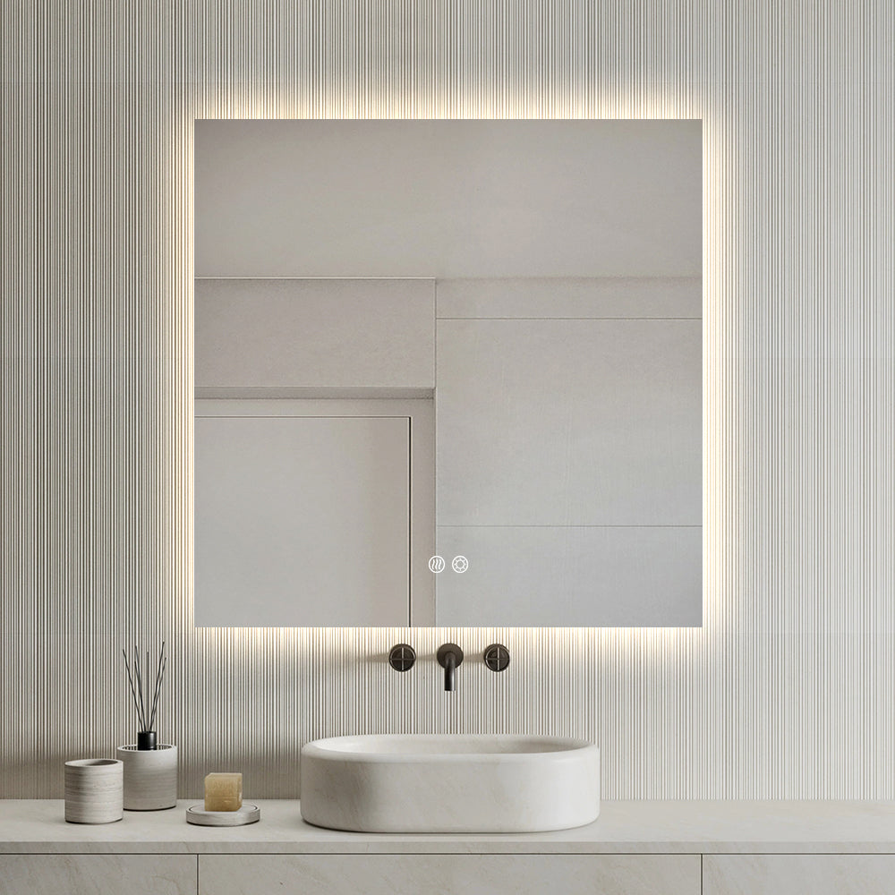 Square LED Bathroom Mirror 80cm x 80cm Frameless Backlit Straight Corner Dimmable