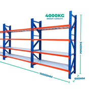 2.4m x 10.0m x 0.6m Heavy Duty Welded Steel Shelving
