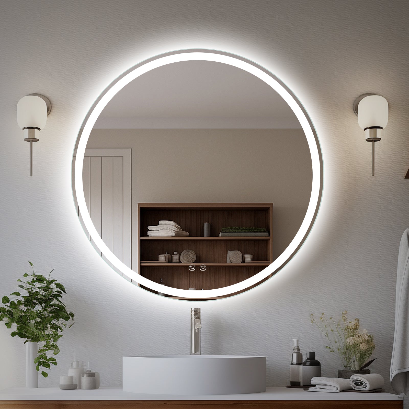Round LED Mirror 60cm Frosted Defogger Dimmable 25mm Strip