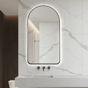 Arched LED Wall Mirror 100cm x 75cm Black Bevel Frame Backlit Dimmable Defogger