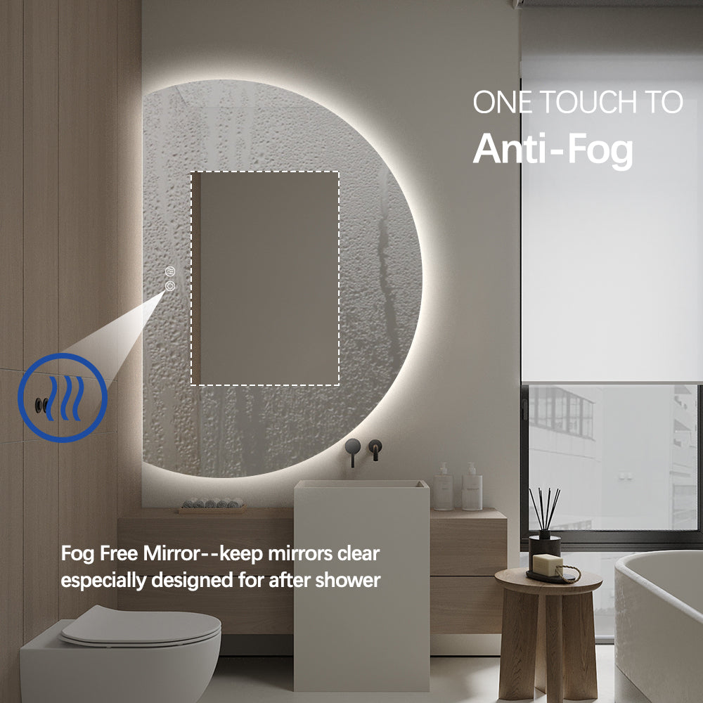 Left Cut Moon LED Mirror 77cm x 110cm Frameless Backlit Wall Mirror