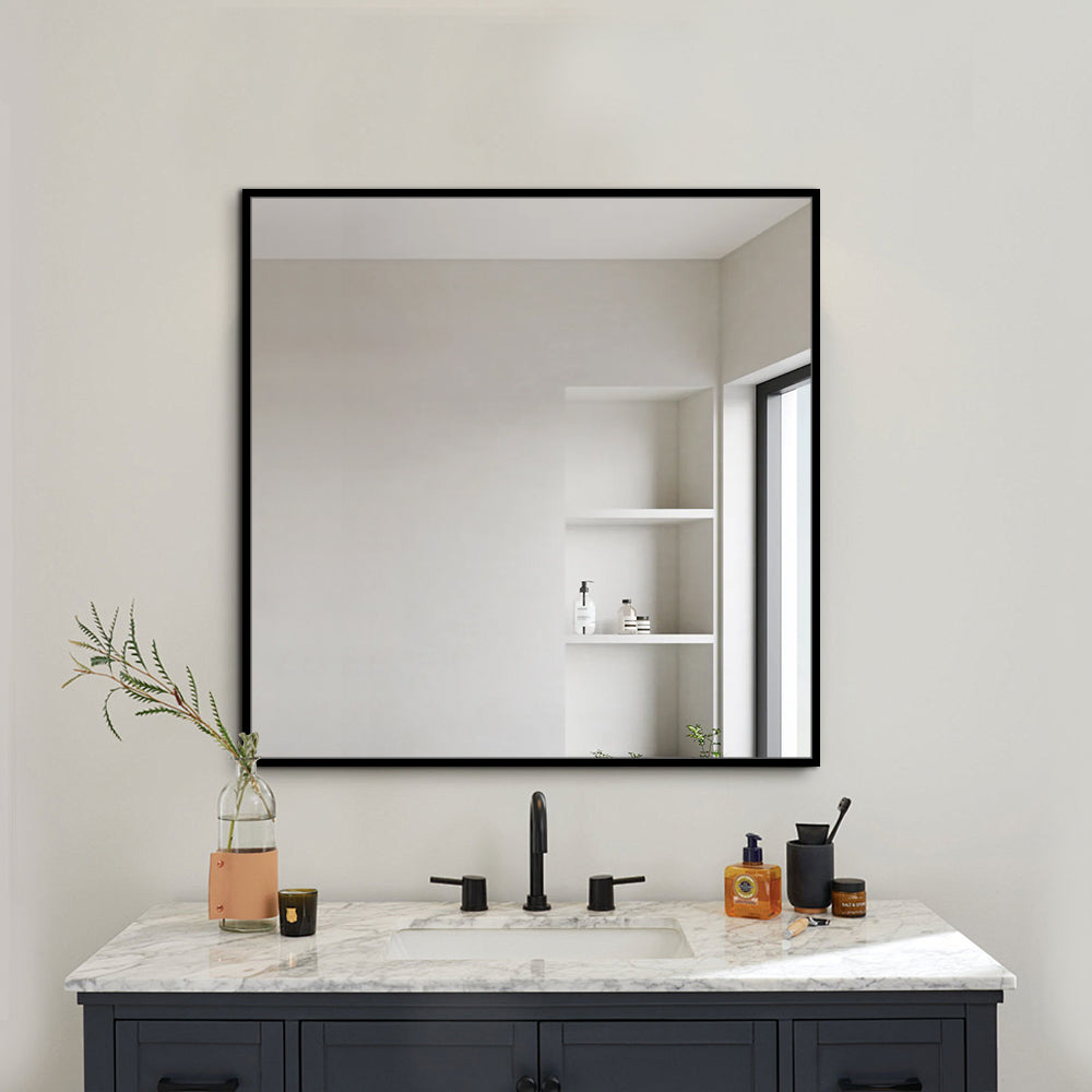 Black Framed Wall Mirror 100cm x 100cm Modern Decorative  Square Mirror
