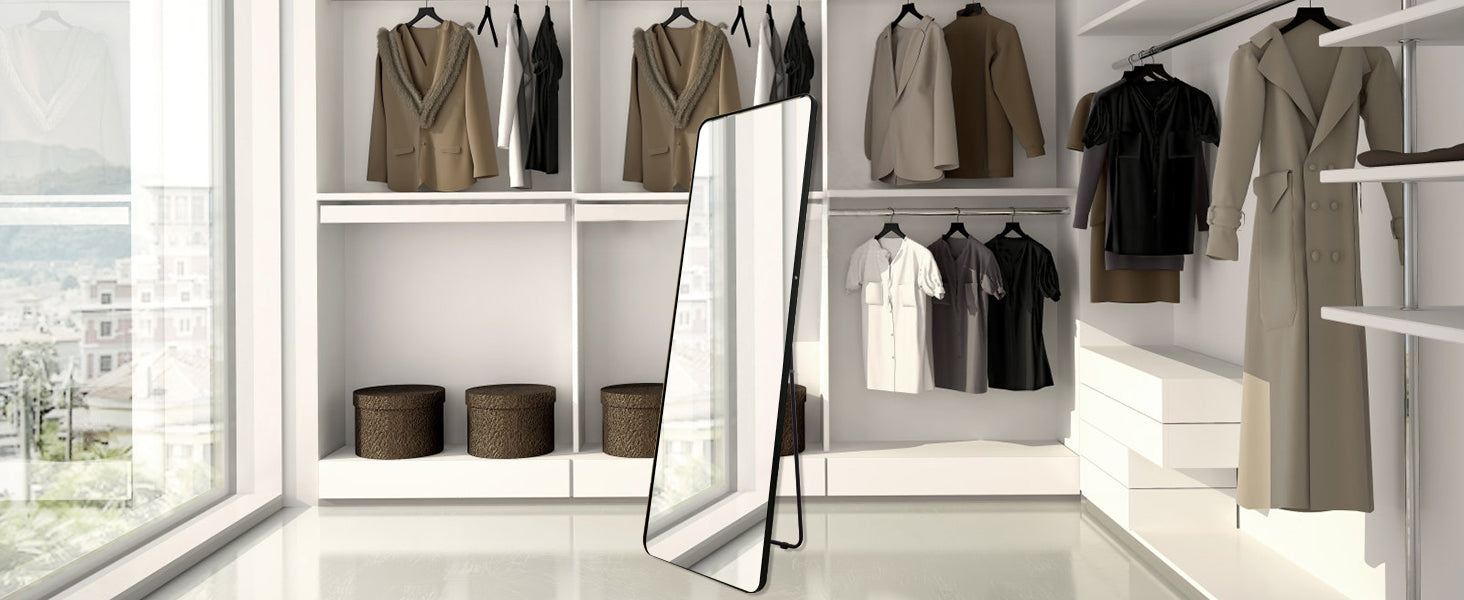 Full Length Freestanding Mirror 50cm x 160cm Black Rounded Edge Dressing Mirror