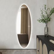 Modern Oval Glow LED Mirror 50cm × 150cm Frameless Tricolour Dimmable Wall Mounted Mirror