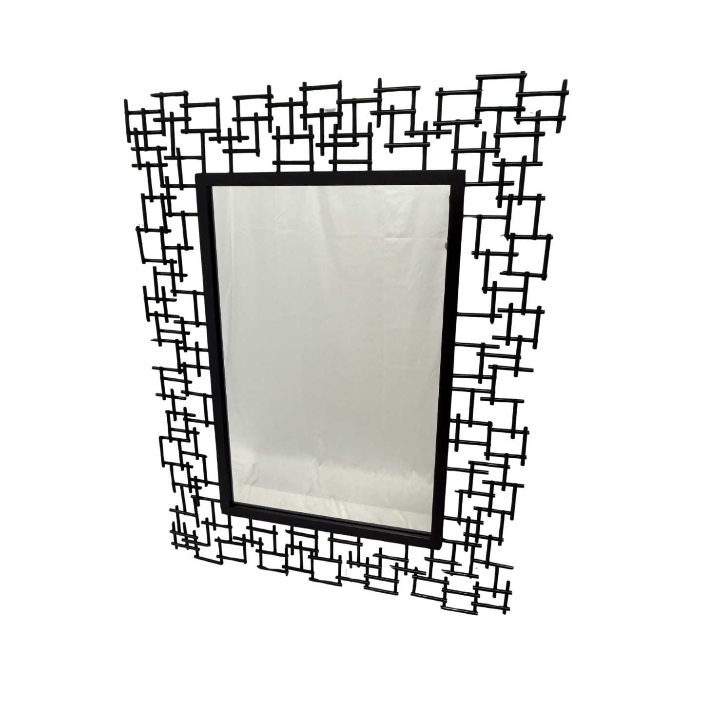 Luxury Iron Frame Rectangular Mirror 107cm x 81cm Black Modern Wall Décor