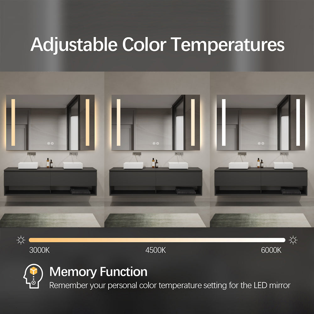 Rectangular Double-Sided Frosted Frontlit LED Mirror 60cm x 80cm Frameless Wall Mounted