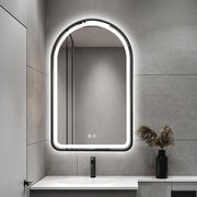 Arched LED Black Frame Wall Mirror 100cm x 75cm Frosted Dimmable Vanity Defogger
