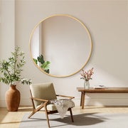 Round Solid Wood Wall Mirror 100cm Log Colour Frame Decorative  Living Room Accent