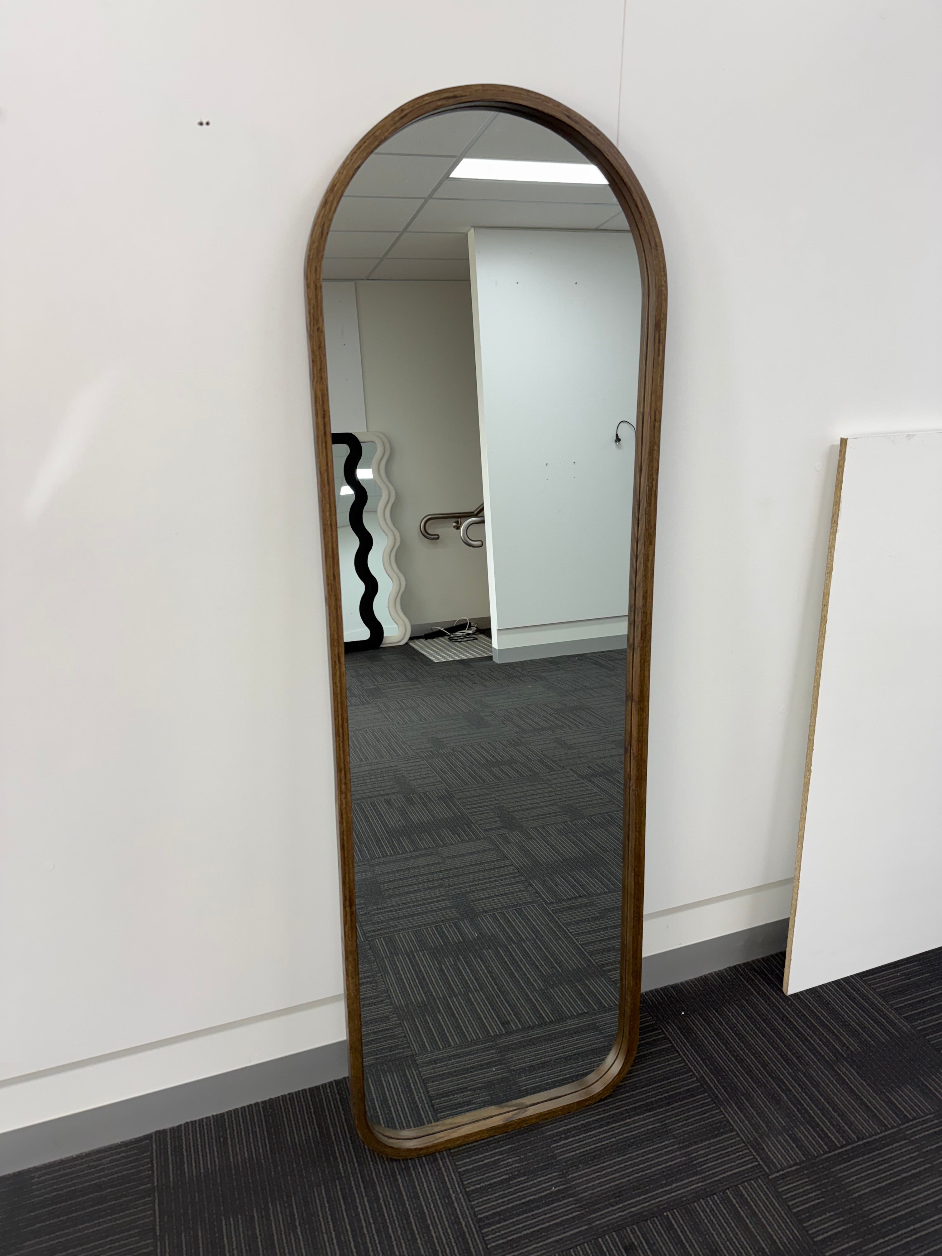 Modern Arched Walnut Wood Full Length Mirror 54cm × 168cm Decorative Wall Mounted Mirror