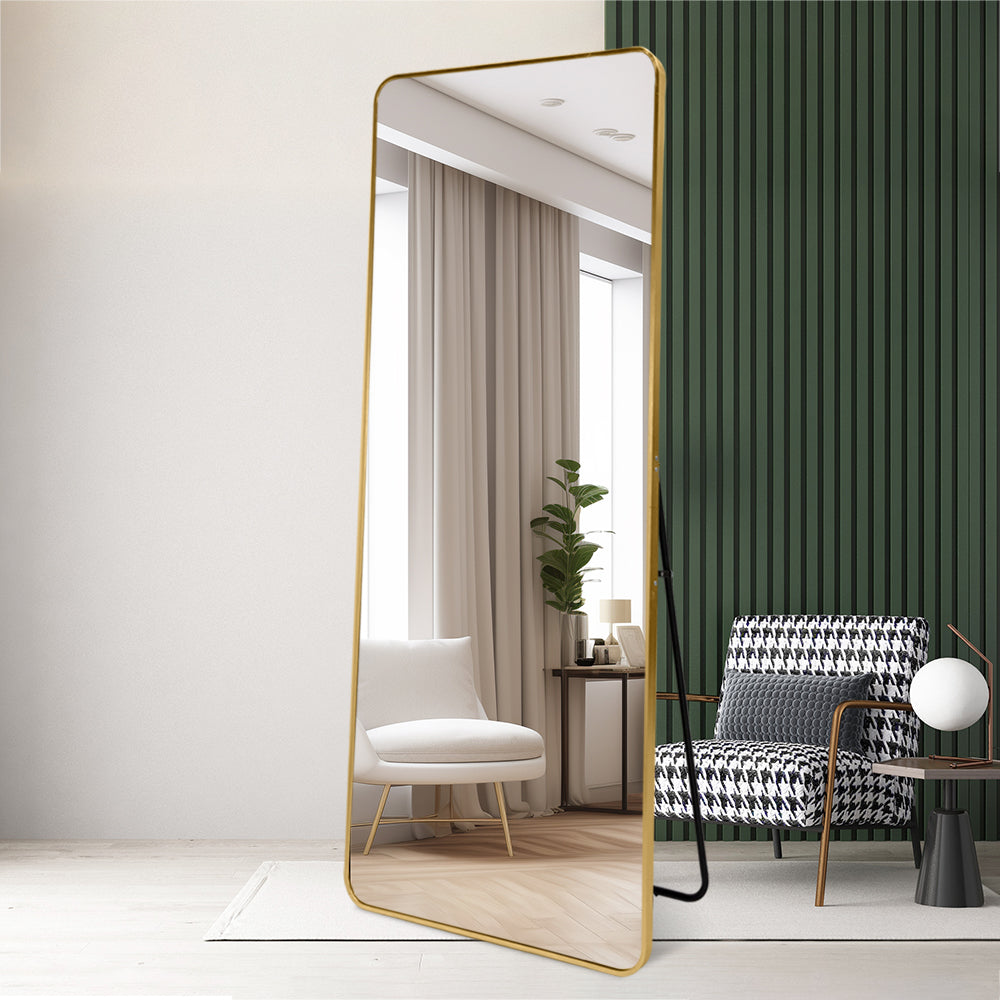 Modern Rounded Full Length Mirror 80x170cm Gold Frame Freestanding Rectangular Mirror