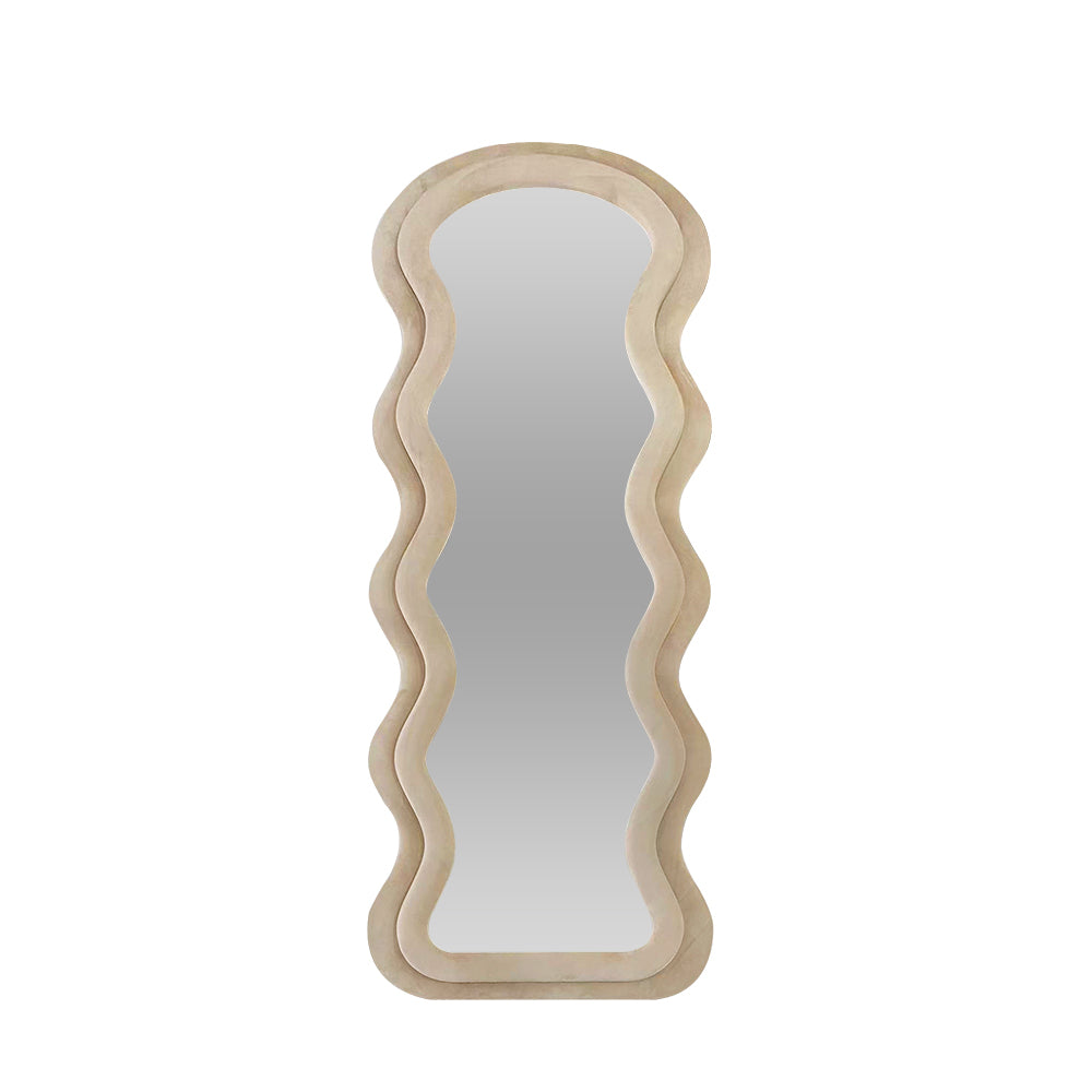 Modern Arched Wavy Velvet Full Length Mirror 160cm x 60cm Beige Wall Mirror