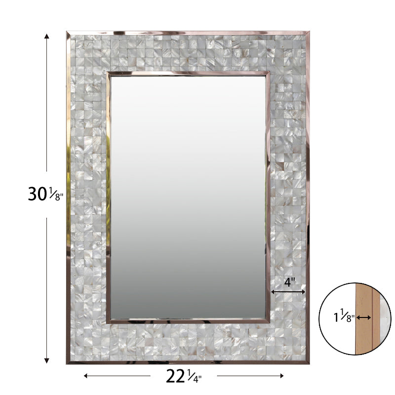 Luxury Silver Rectangular Wall Mirror with Shell Inlay 77cm x 57cm Brushed Stainless Steel Frame - image 5 of 5
