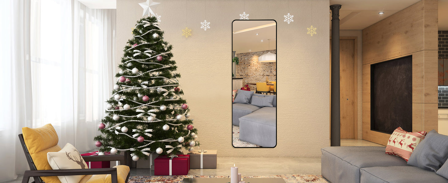 Full Length Freestanding Mirror 50cm x 160cm Black Rounded Edge Dressing Mirror
