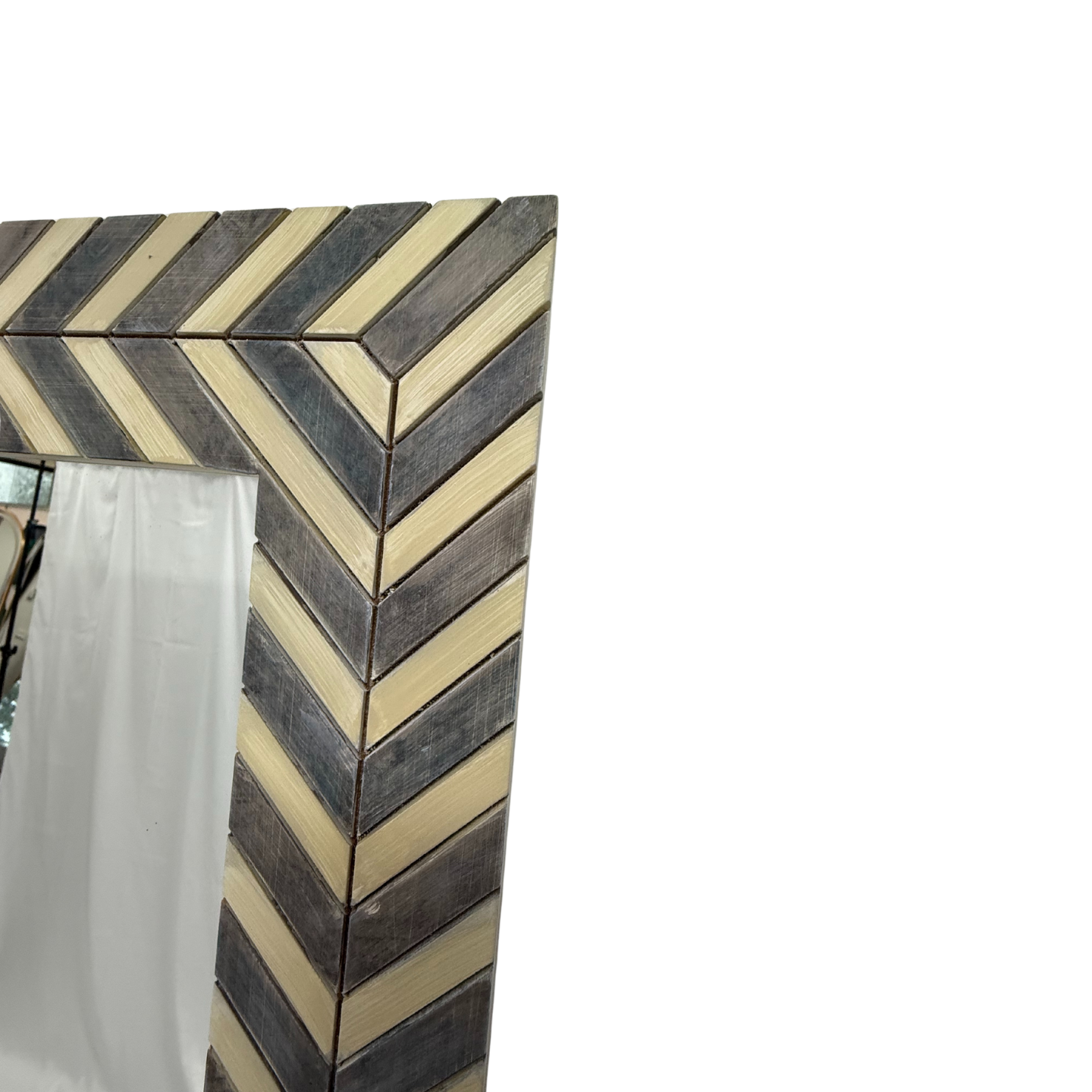 Zebra Fishbone Full Height Mirror 183cm x 76cm Brown Grey Wall Mount MDF Frame