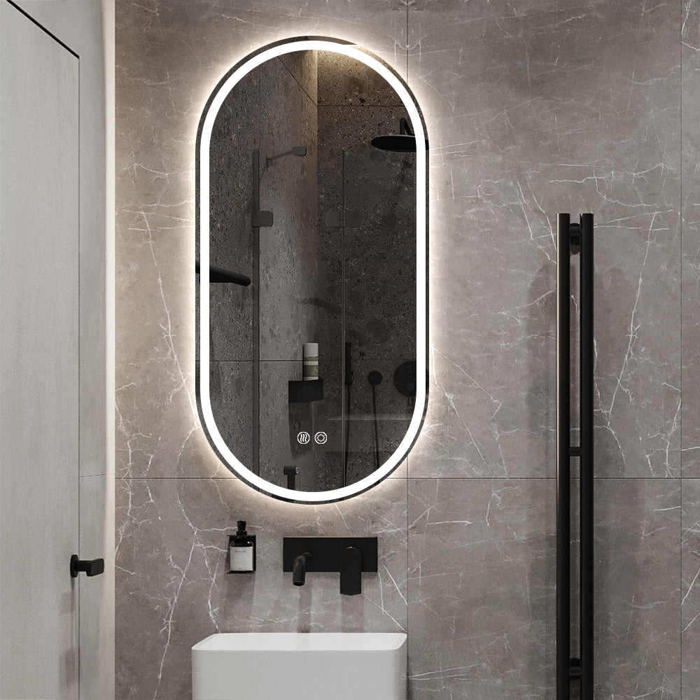 Oval LED Mirror Frameless Frosted Bathroom Mirror with Defogger & Dimmable 30mm LED Strip 90cm x 45cm