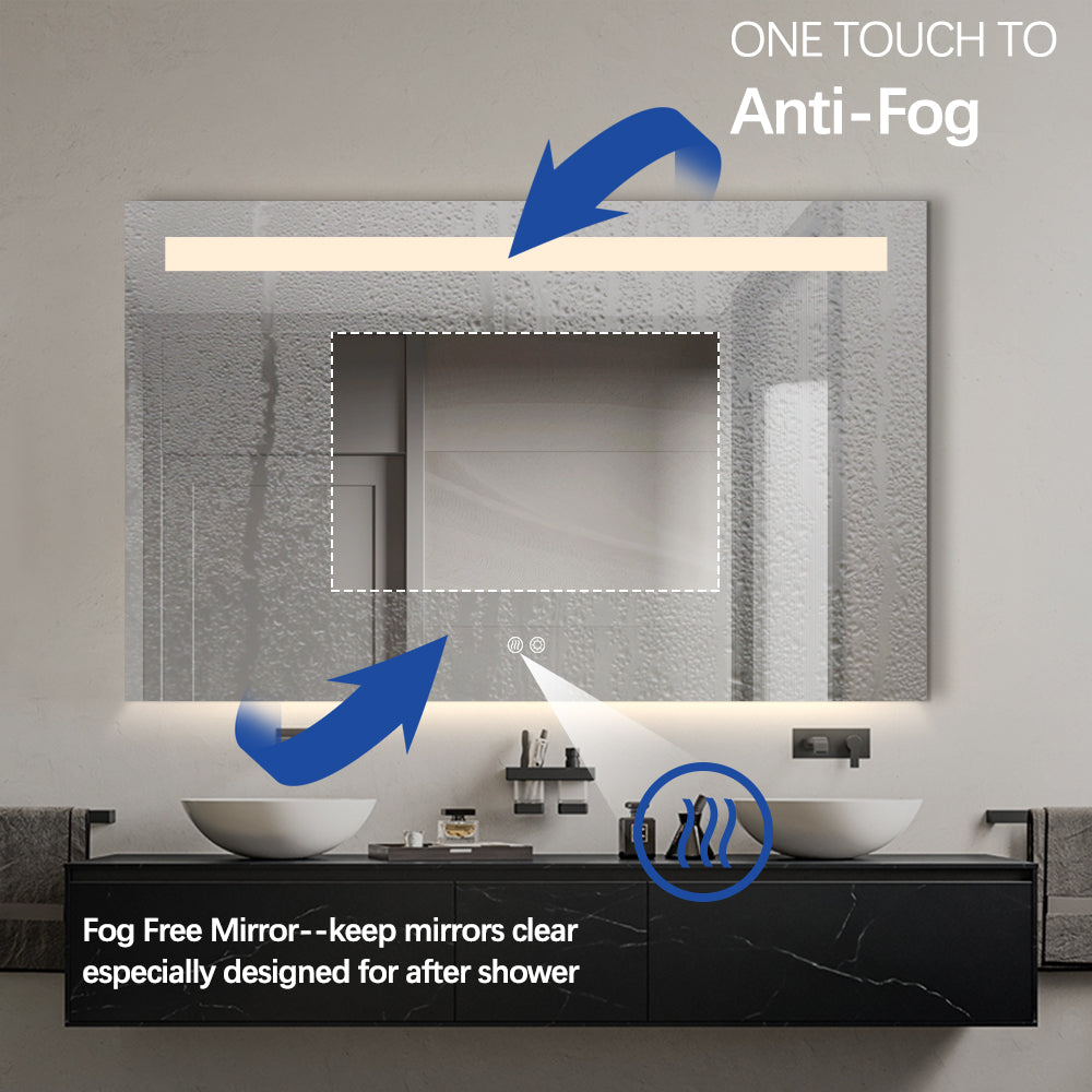 Rectangular LED Bathroom Mirror 75cm x 120cm Frameless Frosted Frontlit Top Strip
