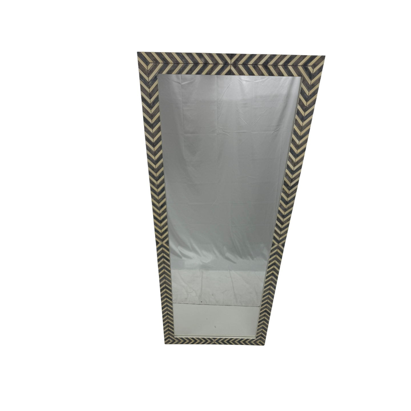 Zebra Fishbone Full Height Mirror 183cm x 76cm Brown Grey Wall Mount MDF Frame